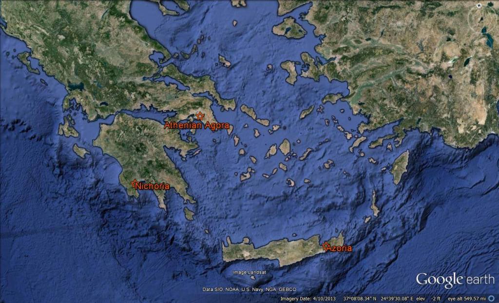 Locations of Nichoria and Azoria