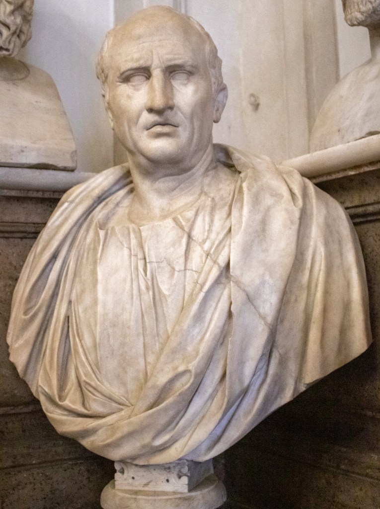 Portrait of Cicero: Cicero was renowned as a politician and orator in the late Roman Republic. He wrote a treatise on old age (De Senectute) that emphasized its positive aspects, especially stressing the life of the mind. It is still read by medical students and gerontologists today. Portrait in the Museo Capitolino, Rome, 1st century B.C.