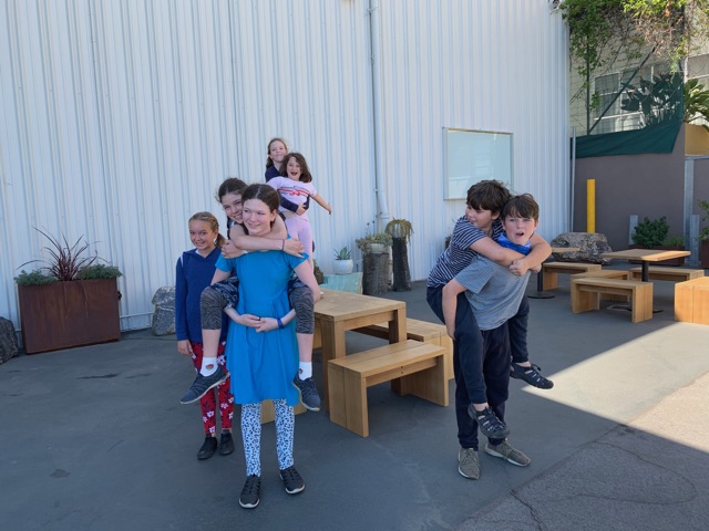 Dr. Stager's children and her collaborator Leila Easa’s children outside of the Sara Vanderbeek show at Altman Siegel (Minnesota Street Project, SF)