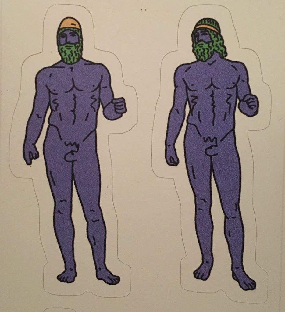 Polychrome stickers of the Riace Bronzes.