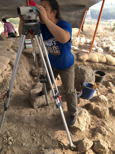 UBC student Christine Lee using a total station.