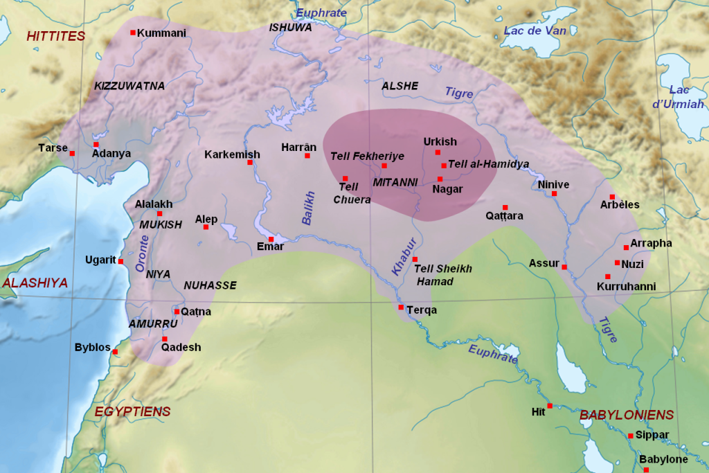 Kingdom of Mitanni heartland and maximum extent