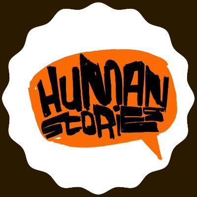 Human Stories Logo. Colours include black, white and orange. 