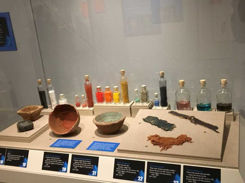 A sample of pigments, dyes and bowls used in the production of colour in the ancient world. This was on display in an exhibit at the Kelsey Museum.