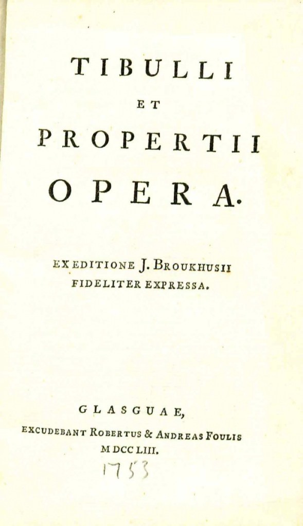 The cover of the opera Tibulli et Propertii Opera