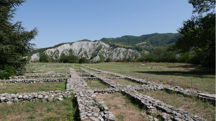 Foundations blocks from an Etruscan town laid out in roughly parallel intersecting lines. 