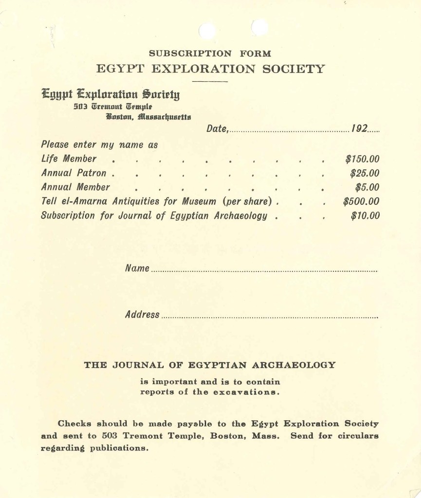 Copy of a form for membership in the EES, which prices listed for the categories of membership.
