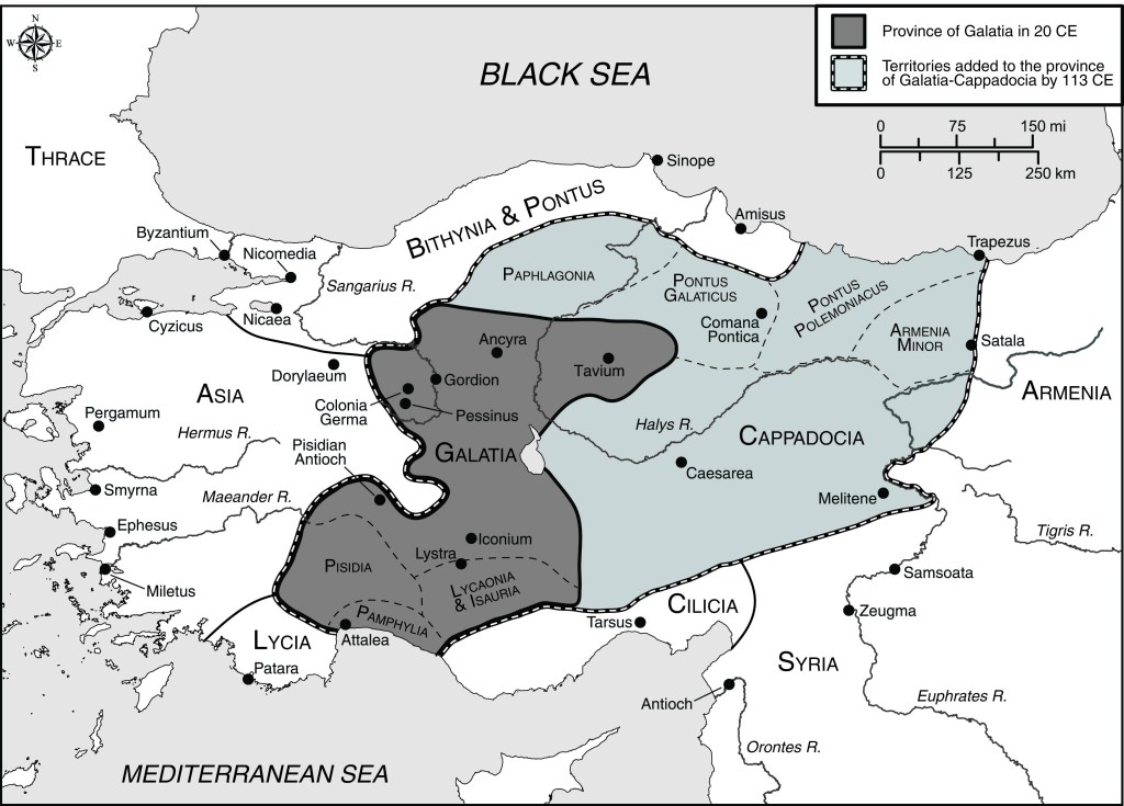 A map of Roman Galatia which highlights the location of ancinet Gordion