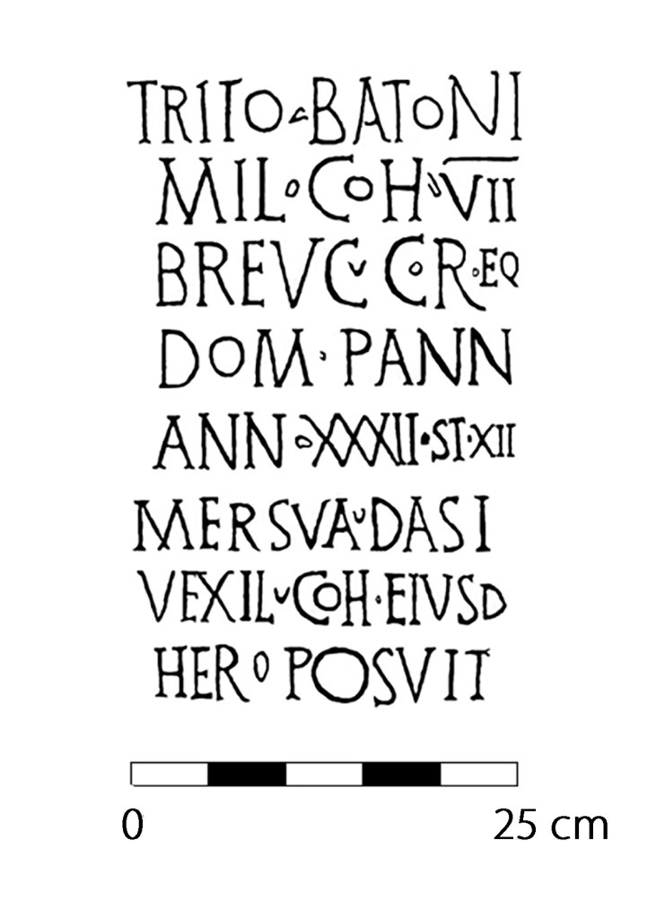 Line drawing of the same Latin funerary inscription found in figure 3a. 
