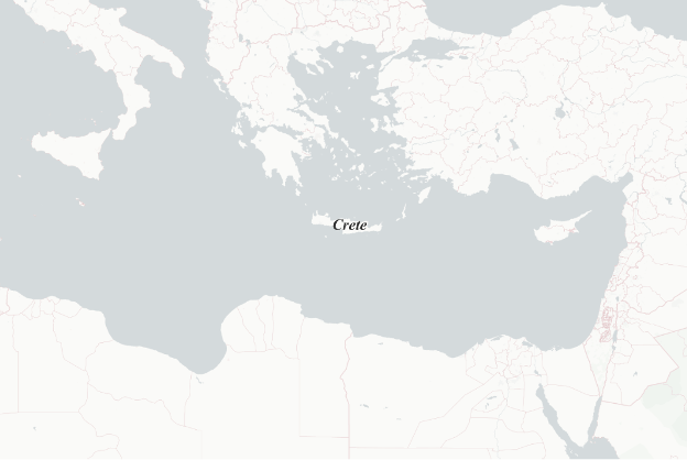 A map of the Eastern Mediterranean with Crete noted in black text.